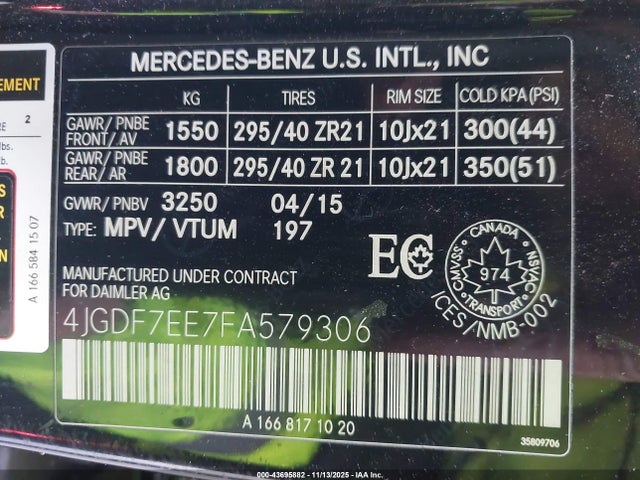 2015 MERCEDES-BENZ GL 63 AMG 4JGDF7EE7FA579306 Photo 8