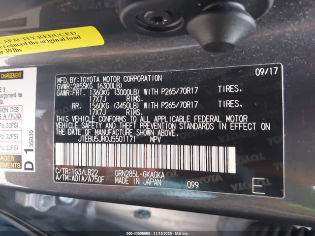 JTEBU5JR0J5501171 Toyota 4runner Sr5 Premium