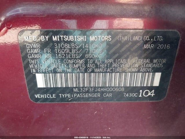2017 MITSUBISHI MIRAGE G4 ML32F3FJ4HH000608 Photo 8