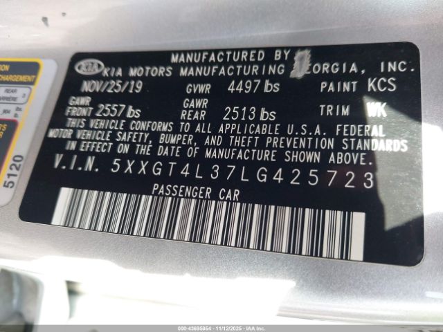 2020 KIA OPTIMA 5XXGT4L37LG425723 Photo 8