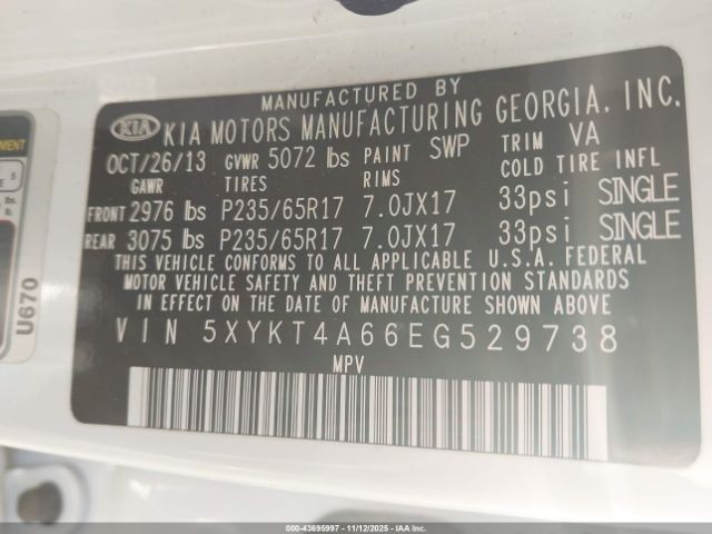 2014 KIA SORENTO 5XYKT4A66EG529738 Photo 8