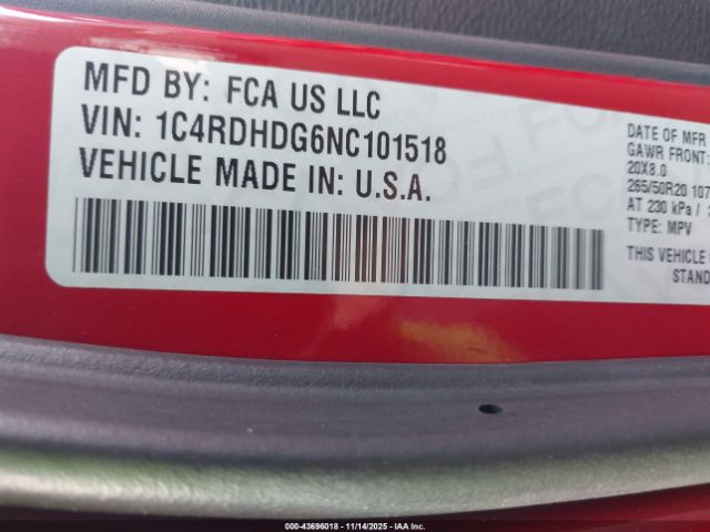 2022 DODGE DURANGO 1C4RDHDG6NC101518 Photo 8