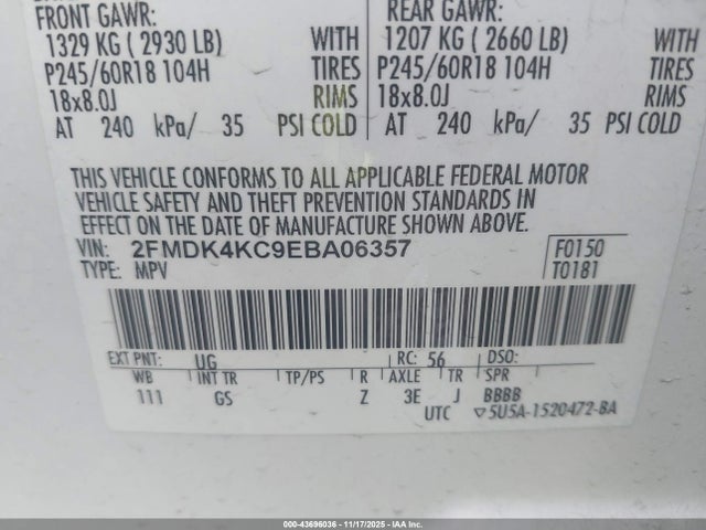 2FMDK4KC9EBA06357 Ford Edge Limited