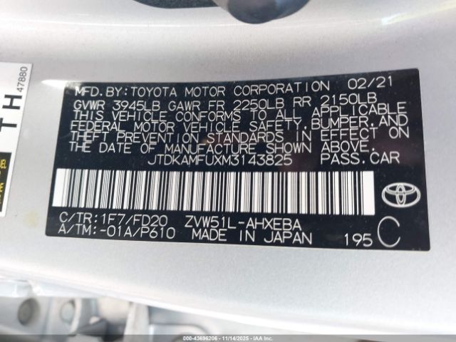 2021 TOYOTA PRIUS JTDKAMFUXM3143825 Photo 8