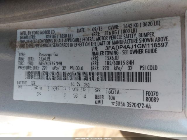 2016 FORD FIESTA 3FADP4AJ1GM118597 Photo 8