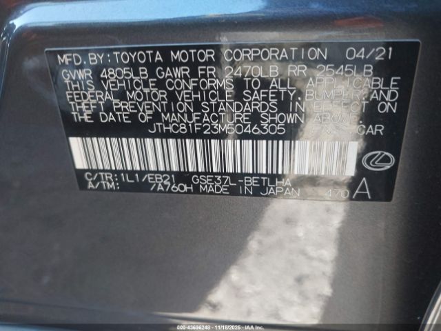 2021 LEXUS IS 300 JTHC81F23M5046305 Photo 8
