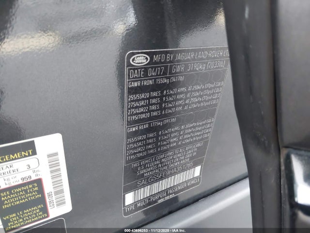 2017 LAND ROVER RANGE ROVER SALGS5FE9HA351285 Photo 8