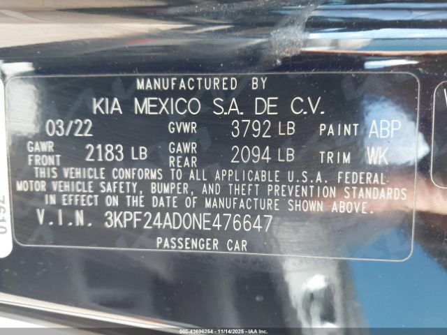 2022 KIA FORTE 3KPF24AD0NE476647 Photo 8