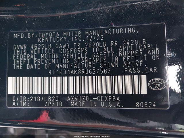 2024 TOYOTA CAMRY HYBRID 4T1K31AK8RU627567 Photo 8
