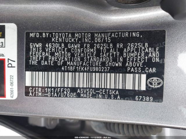 2015 TOYOTA CAMRY 4T1BF1FK4FU980237 Photo 8
