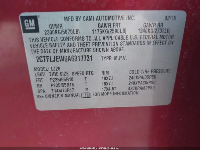 2010 GMC TERRAIN 2CTFLJEW9A6317731 Photo 8