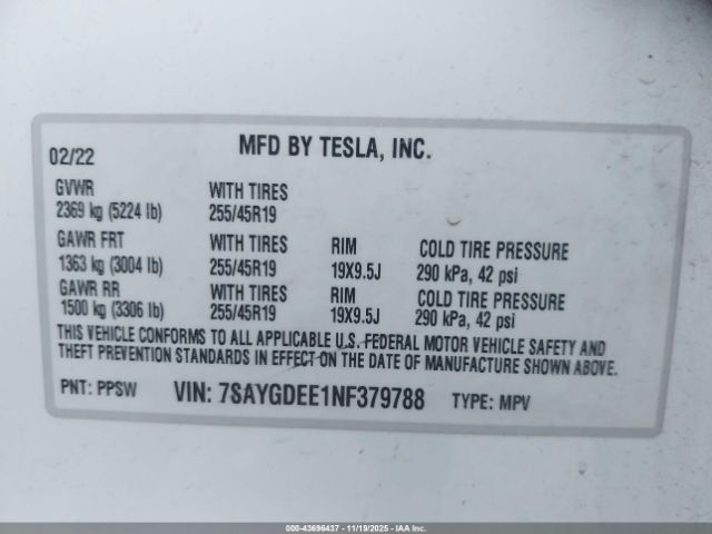 2022 TESLA MODEL Y 7SAYGDEE1NF379788 Photo 8