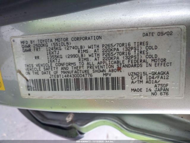 2003 TOYOTA 4RUNNER JTEBT14R430004776 Photo 8