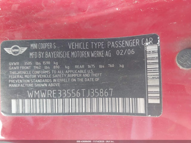 2006 MINI COOPER S WMWRE33556TJ35867 Photo 8