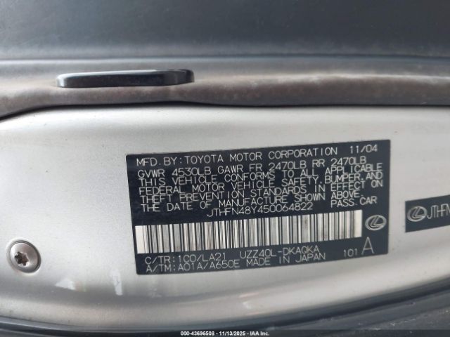 2005 LEXUS SC 430 JTHFN48Y450064822 Photo 8