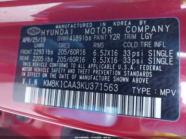 2019 HYUNDAI KONA KM8K1CAA3KU371563 Photo 8