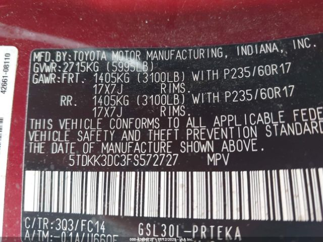 2015 TOYOTA SIENNA 5TDKK3DC3FS572727 Photo 8