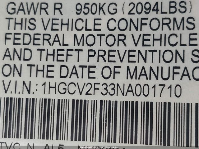 2022 HONDA ACCORD 1HGCV2F33NA001710 Photo 8