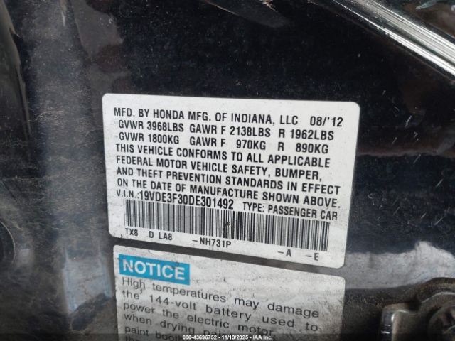 2013 ACURA ILX HYBRID 19VDE3F30DE301492 Photo 8