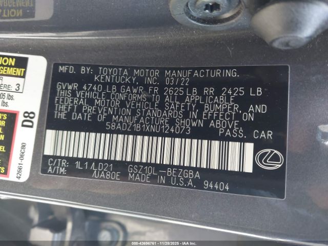 2022 LEXUS ES 350 58ADZ1B1XNU124073 Photo 8