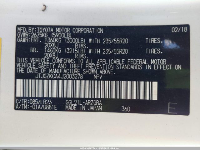 2018 LEXUS RX 350L JTJGZKCA4J2003278 Photo 8