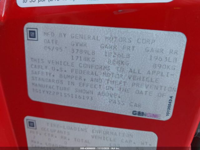 1995 CHEVROLET CORVETTE 1G1YY22P1S5116193 Photo 8