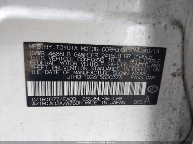 2015 LEXUS IS 250 JTHCF1D26F5020373 Photo 8