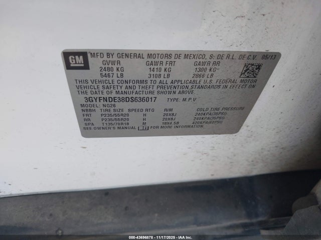 2013 CADILLAC SRX 3GYFNDE38DS636017 Photo 8