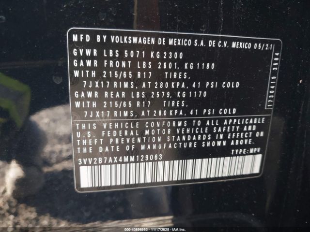 2021 VOLKSWAGEN TIGUAN 3VV2B7AX4MM129063 Photo 8