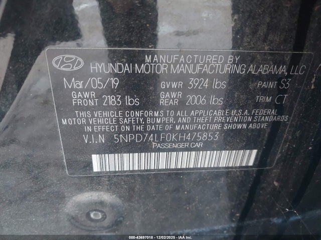 2019 HYUNDAI ELANTRA 5NPD74LF0KH475853 Photo 8