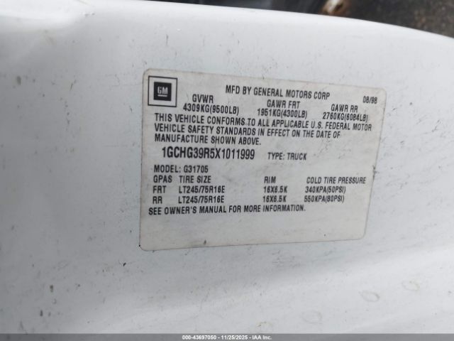 1999 CHEVROLET EXPRESS 1GCHG39R5X1011999 Photo 8