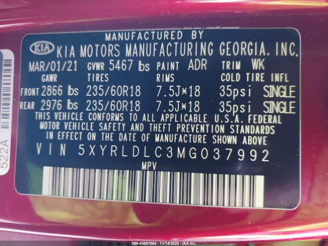 2021 KIA SORENTO 5XYRLDLC3MG037992 Photo 8