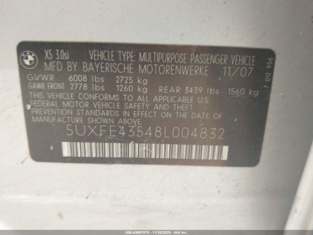 2008 BMW X5 5UXFE43548L004832 Photo 8