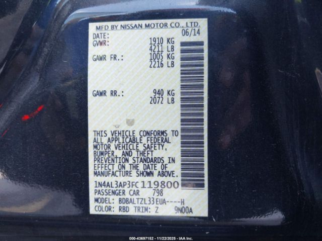2015 NISSAN ALTIMA 1N4AL3AP3FC119800 Photo 8