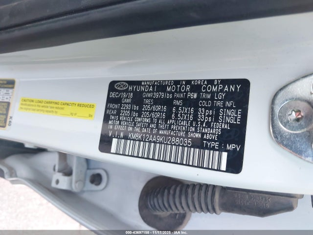Aukcja sprzedaży 2019 Hyundai Kona Se, vin: KM8K12AA9KU288035, numer aukcji: 43697158