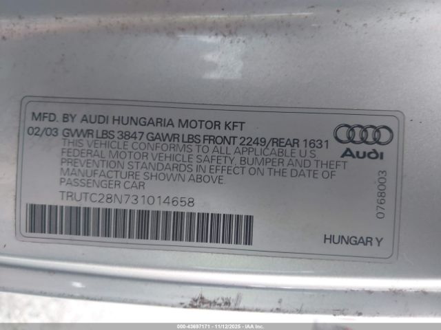 2003 AUDI TT TRUTC28N731014658 Photo 8