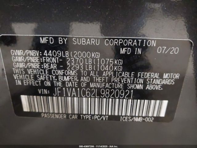 2020 SUBARU WRX JF1VA1C62L9820921 Photo 8