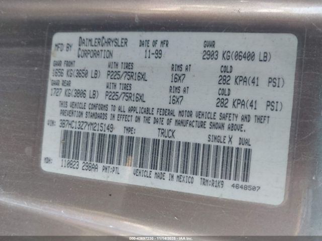 2000 DODGE RAM 1500 3B7HC13Z7YM215149 Photo 8