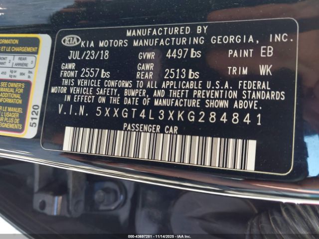 2019 KIA OPTIMA 5XXGT4L3XKG284841 Photo 8