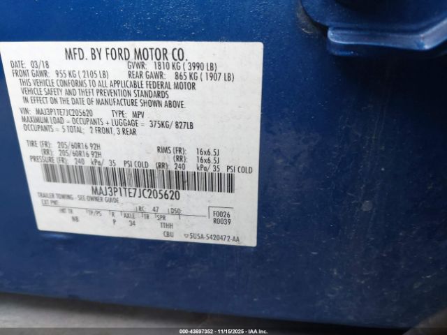 2018 FORD ECOSPORT MAJ3P1TE7JC205620 Photo 8