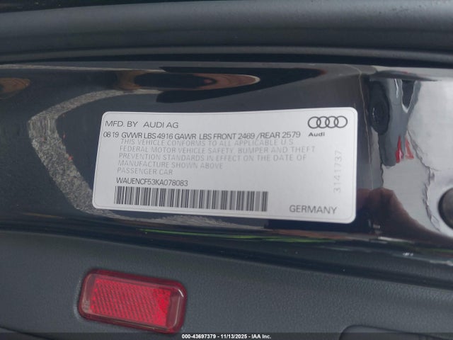 2019 AUDI A5 WAUENCF53KA078083 Photo 8