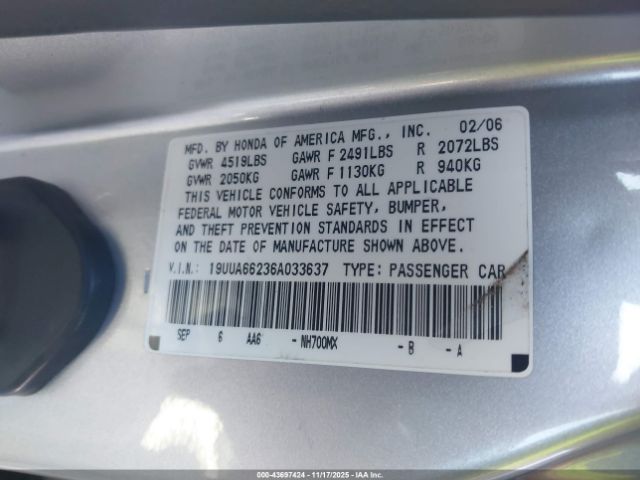 2006 ACURA TL 19UUA66236A033637 Photo 8