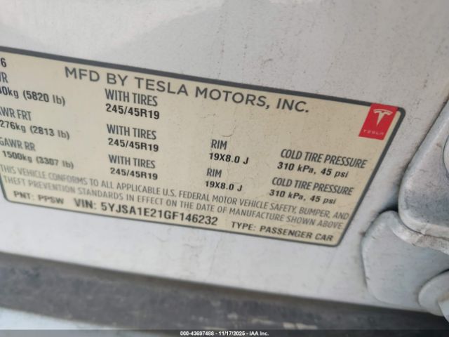 2016 TESLA MODEL S 5YJSA1E21GF146232 Photo 8