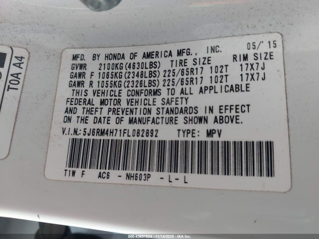 5J6RM4H71FL082892 Honda Cr-v Ex-l