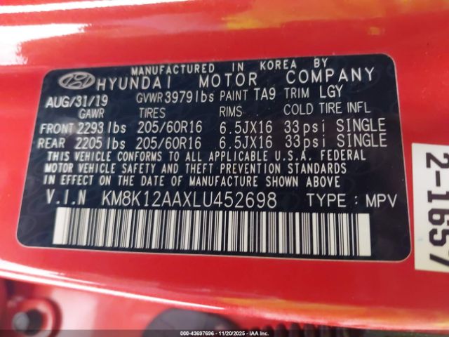 2020 HYUNDAI KONA KM8K12AAXLU452698 Photo 8