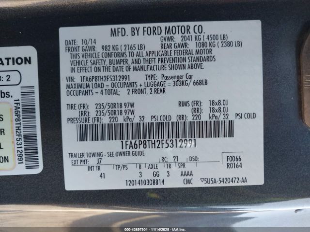 2015 FORD MUSTANG 1FA6P8TH2F5312991 Photo 8