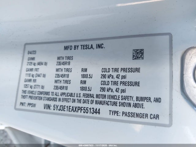 2023 TESLA MODEL 3 5YJ3E1EAXPF551344 Photo 8