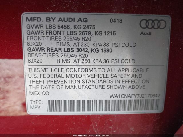 2018 AUDI Q5 WA1CNAFY7J2170647 Photo 8