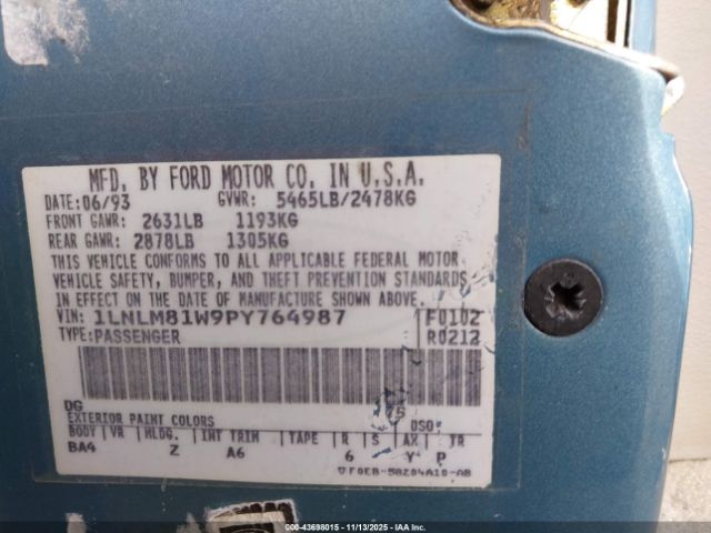 1993 LINCOLN TOWN CAR 1LNLM81W9PY764987 Photo 8