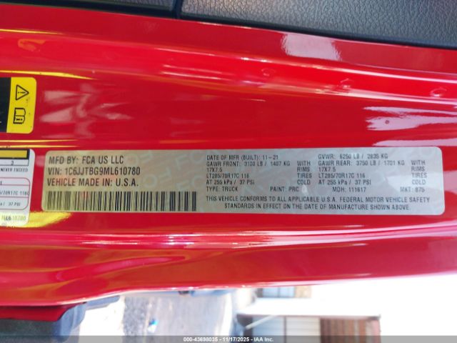 2021 JEEP GLADIATOR 1C6JJTBG9ML610780 Photo 8